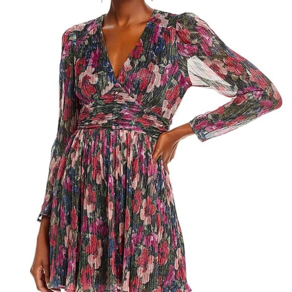 Aqua Black Long Sleeve Metallic Floral Dress Size XL NWT - Picture 4 of 5